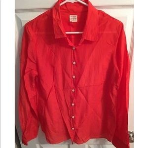 J.Crew Red Silk Cotton Perfect Button Down 12 EUC